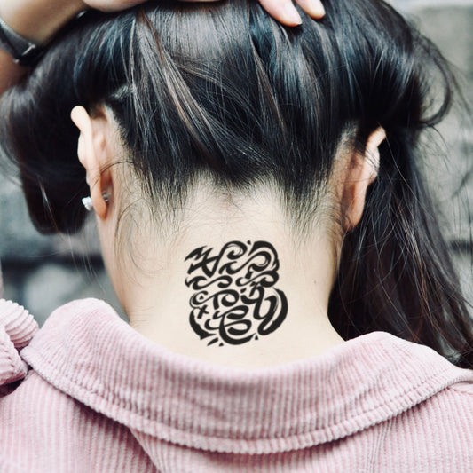 fake small maharlika in baybayin alibata lettering temporary tattoo sticker design idea on neck