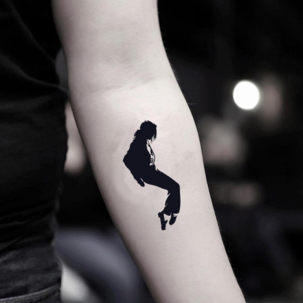 fake small michael jackson illustrative temporary tattoo sticker design idea on inner arm
