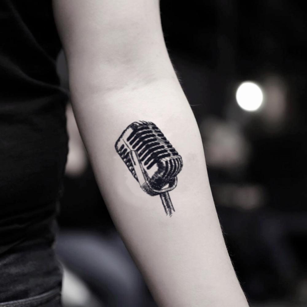 fake small microphone mic music temporary tattoo sticker design idea on inner arm