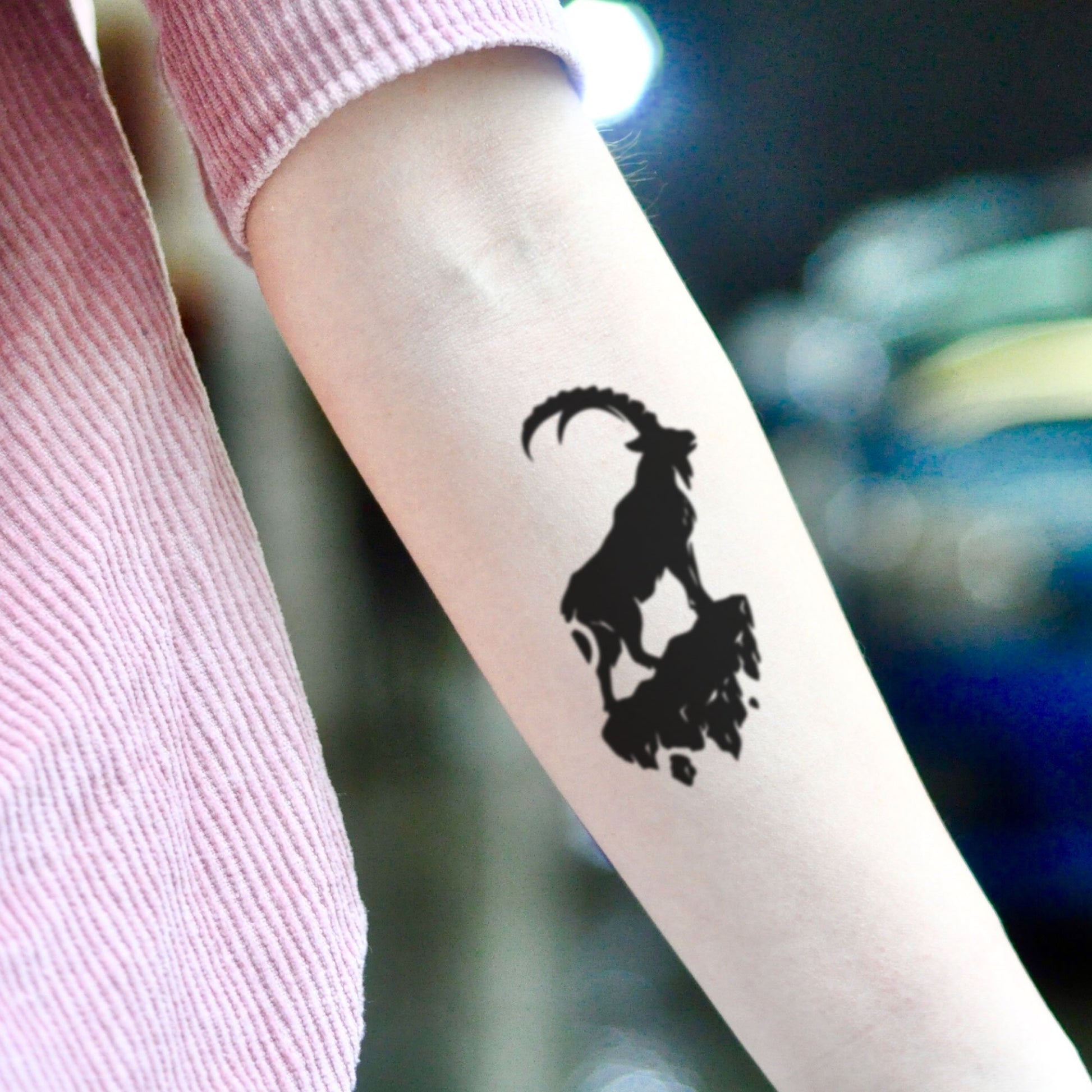 fake small mountain goat scapegoat animal temporary tattoo sticker design idea on inner arm