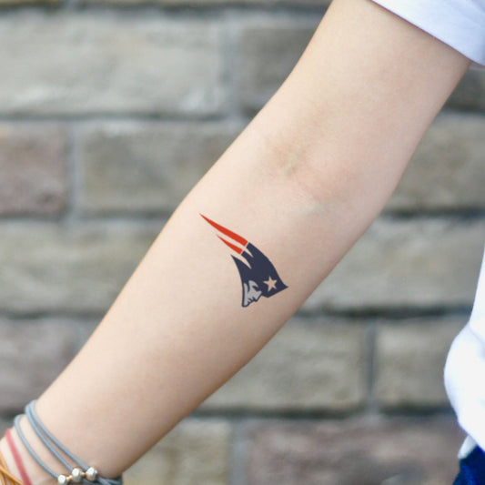 fake small new england patriots color temporary tattoo sticker design idea on inner arm