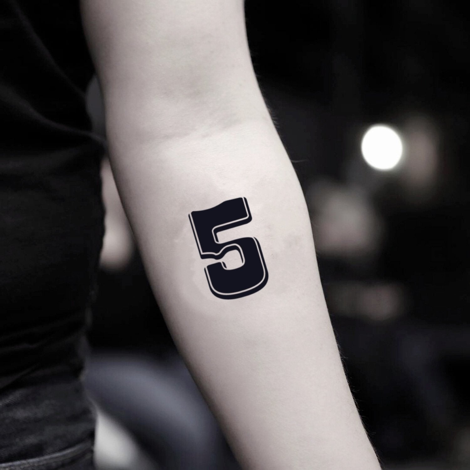 fake small number five 5 numeral lettering temporary tattoo sticker design idea on inner arm