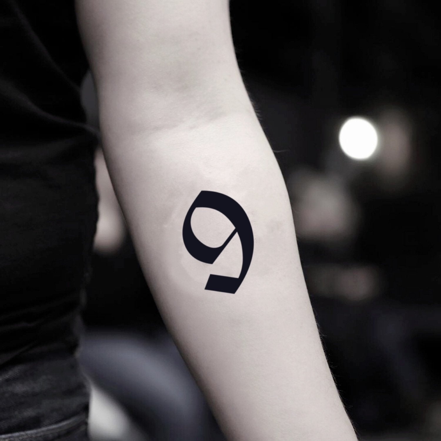 fake small number 9 numeral lettering temporary tattoo sticker design idea on inner arm