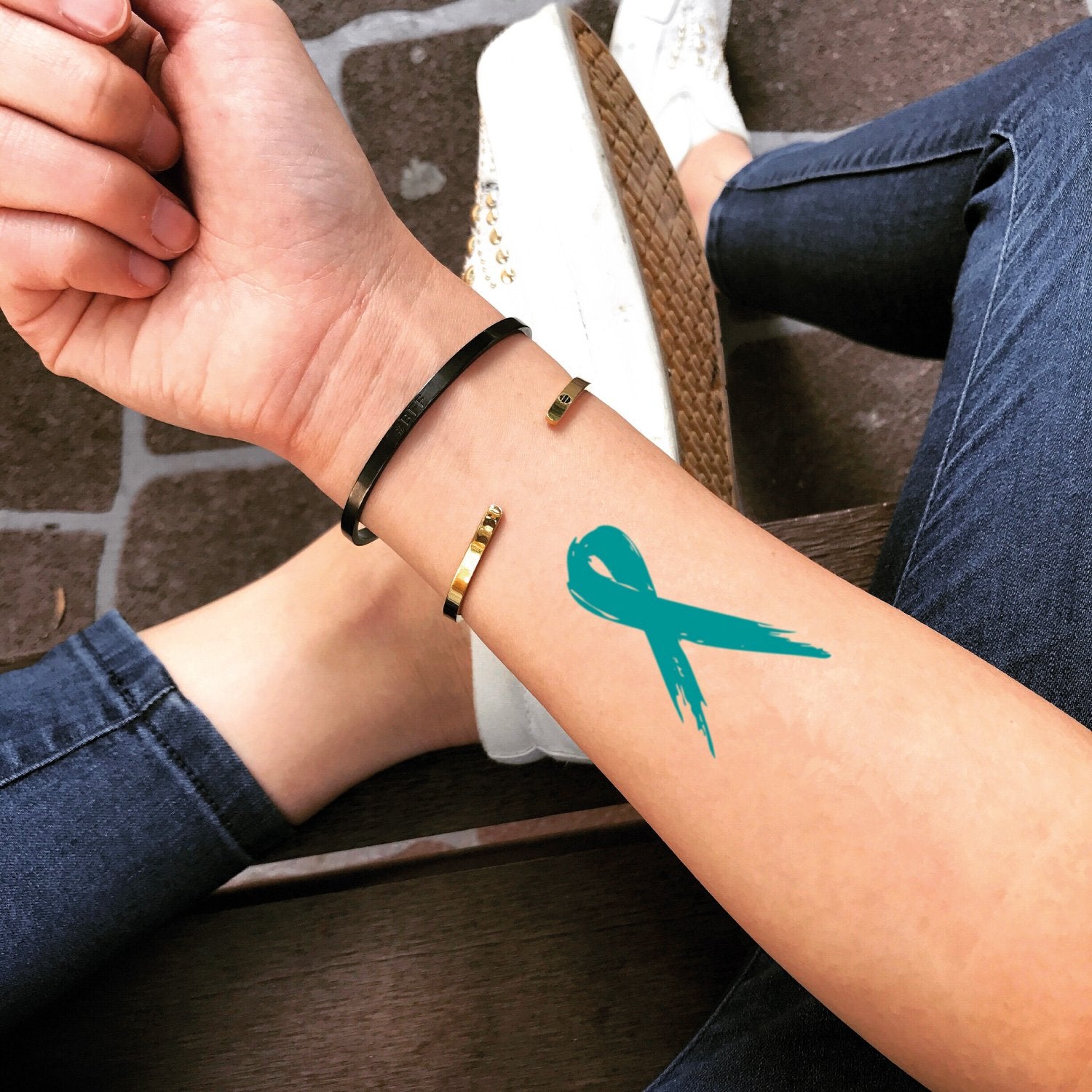 fake small ovarian cervical cancer pcos color temporary tattoo sticker design idea on wrist
