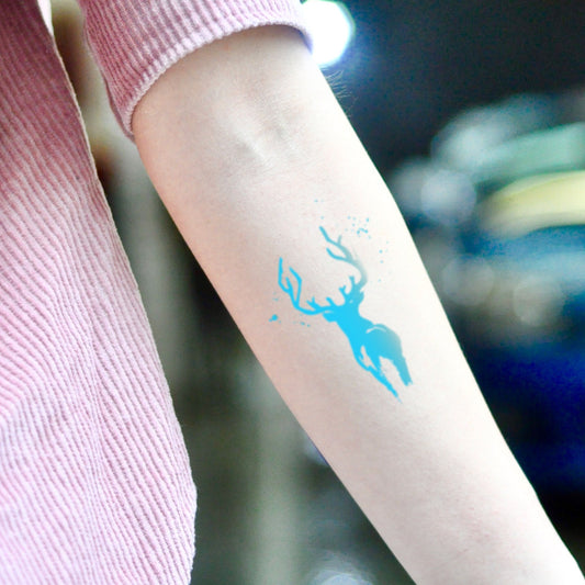 fake small patronus harry potter stag color temporary tattoo sticker design idea on inner arm