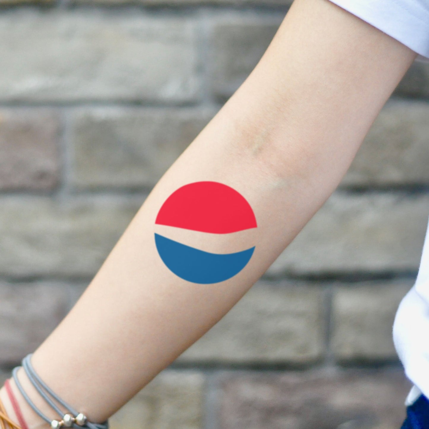 fake small pepsi color temporary tattoo sticker design idea on inner arm