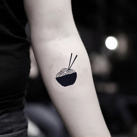 fake small pho chopstick noodles pasta ramen minimalist temporary tattoo sticker design idea on inner arm
