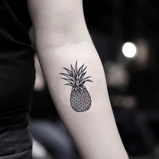 fake small pineapple food temporary tattoo sticker design idea on inner arm