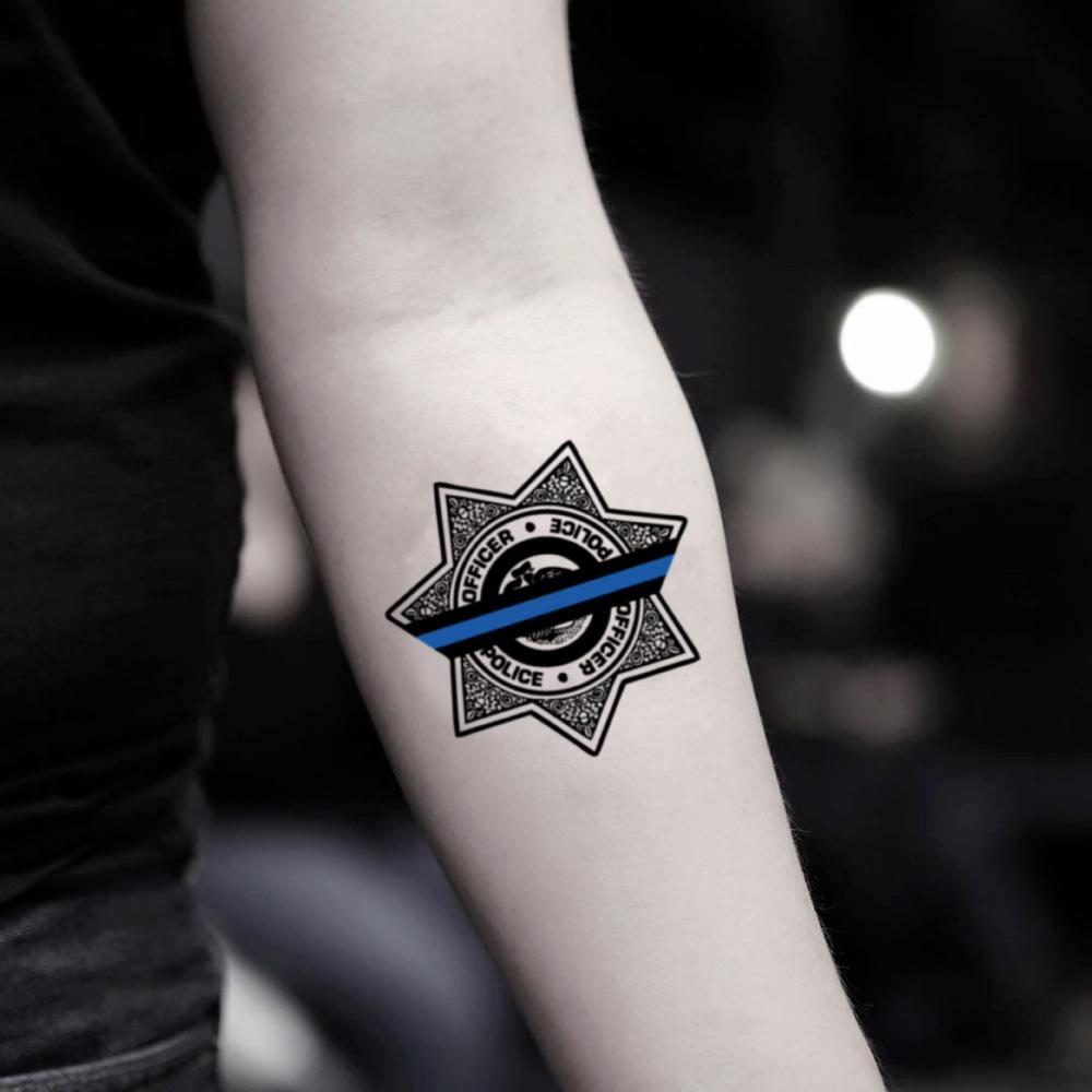 fake small police policeman cop blue line k9 constable color temporary tattoo sticker design idea on inner arm