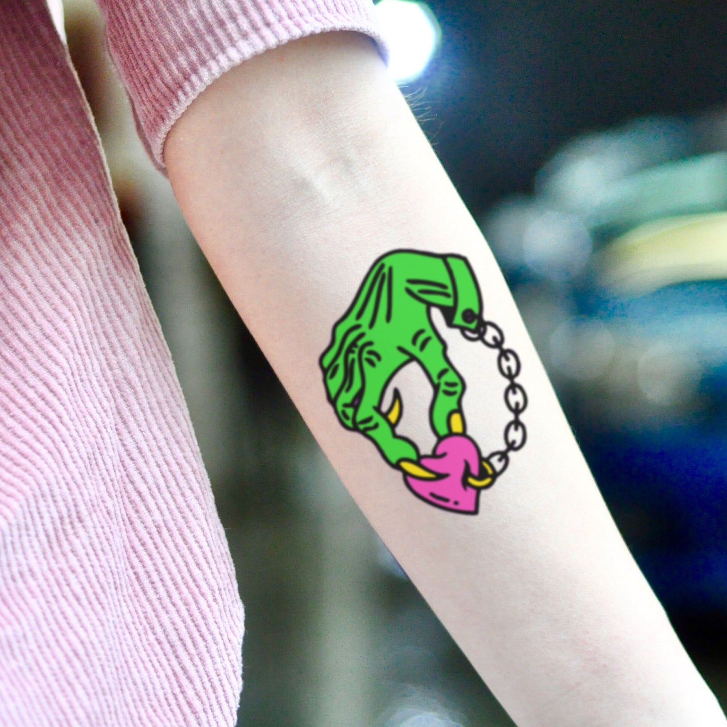 fake small prisoner of love old school color temporary tattoo sticker design idea on inner arm