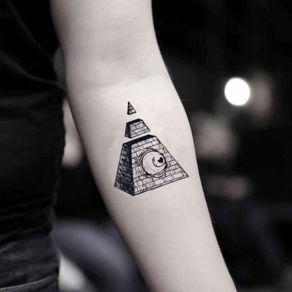 fake small pyramid illustrative temporary tattoo sticker design idea on inner arm