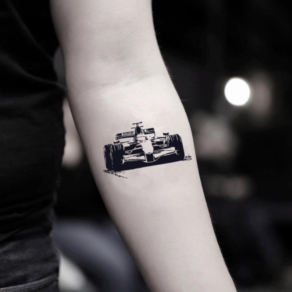 fake small race car f1 formula 1 one illustrative temporary tattoo sticker design idea on inner arm