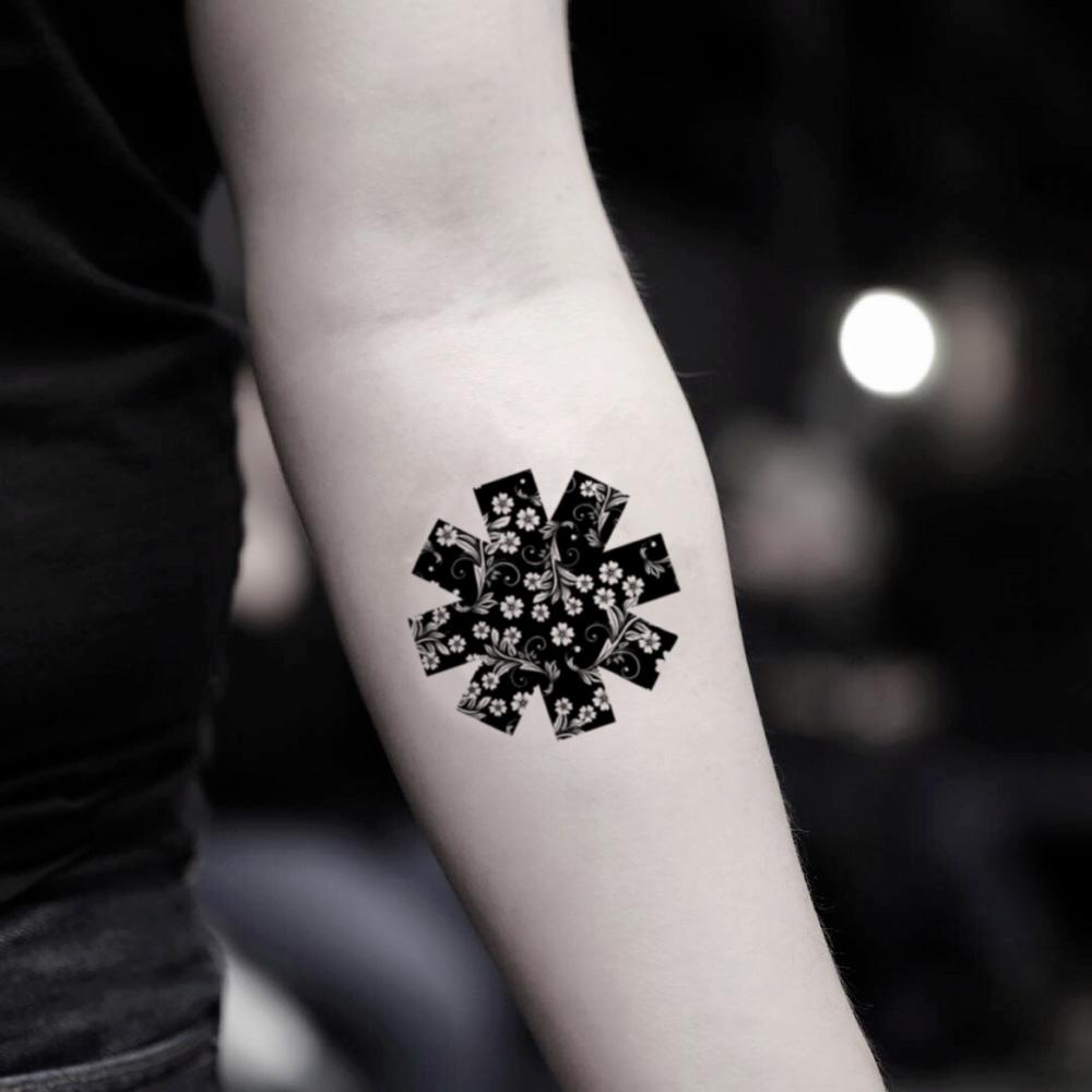 fake small red hot chili peppers geometric temporary tattoo sticker design idea on inner arm