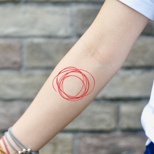 fake small scribble red line color temporary tattoo sticker design idea on inner arm