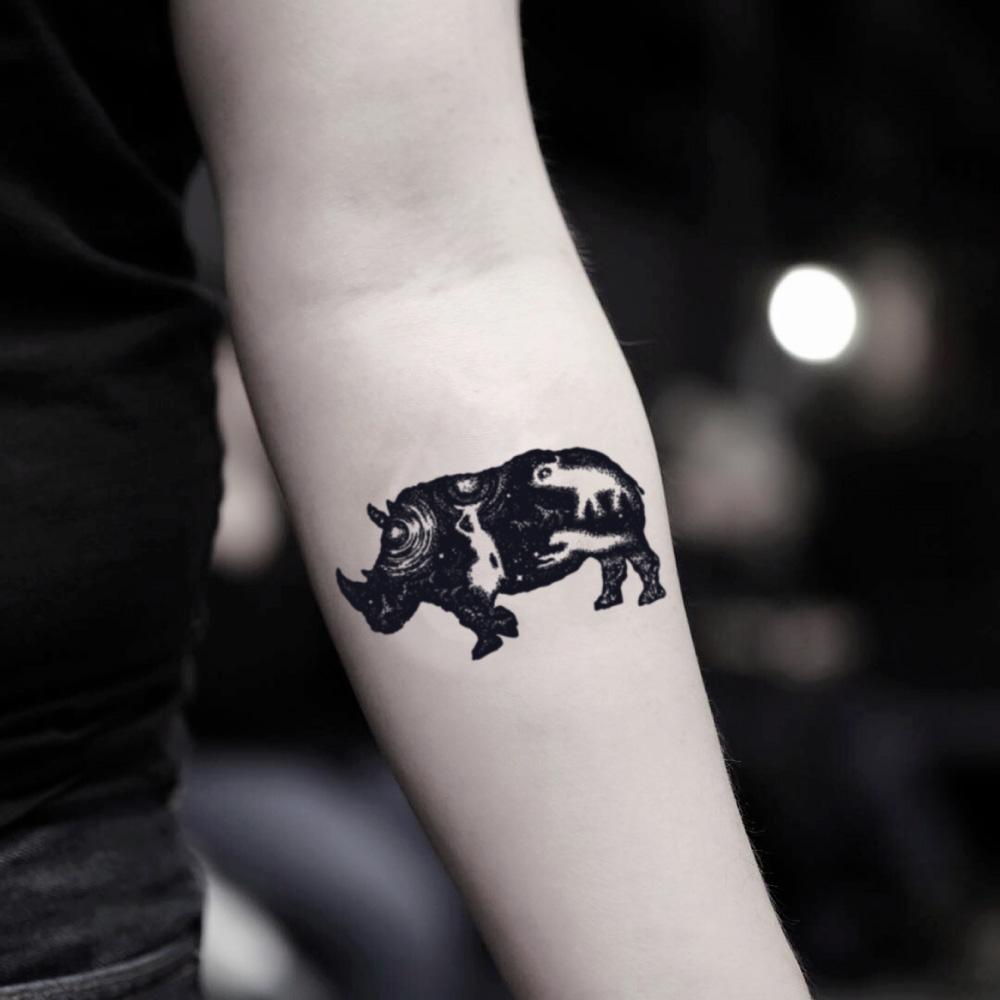 fake small rhino animal temporary tattoo sticker design idea on inner arm