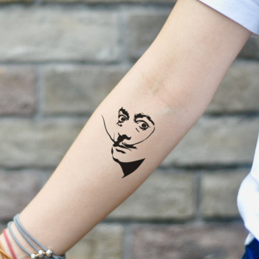 fake small salvador dali Portrait temporary tattoo sticker design idea on inner arm