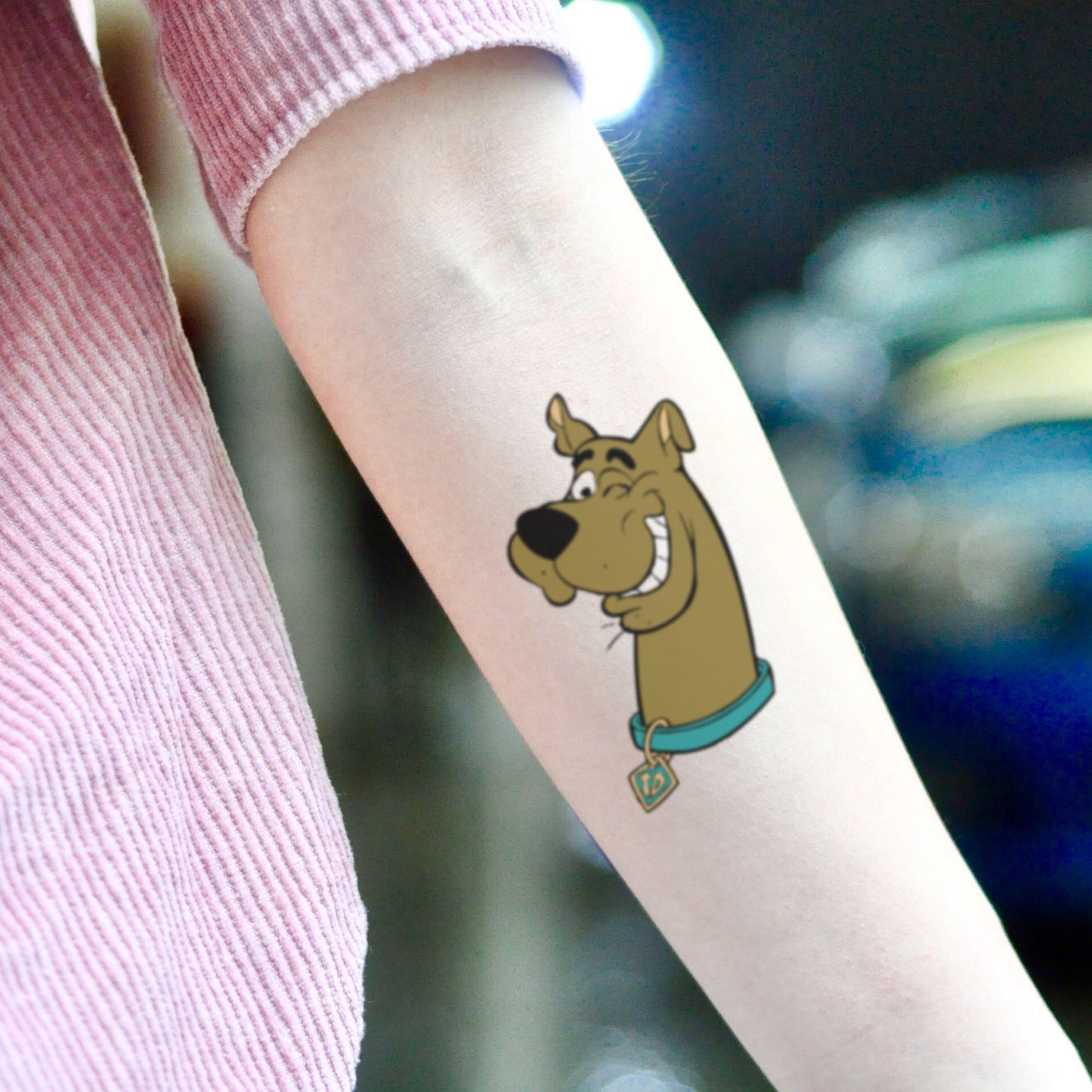 fake small scooby doo cartoon temporary tattoo sticker design idea on inner arm