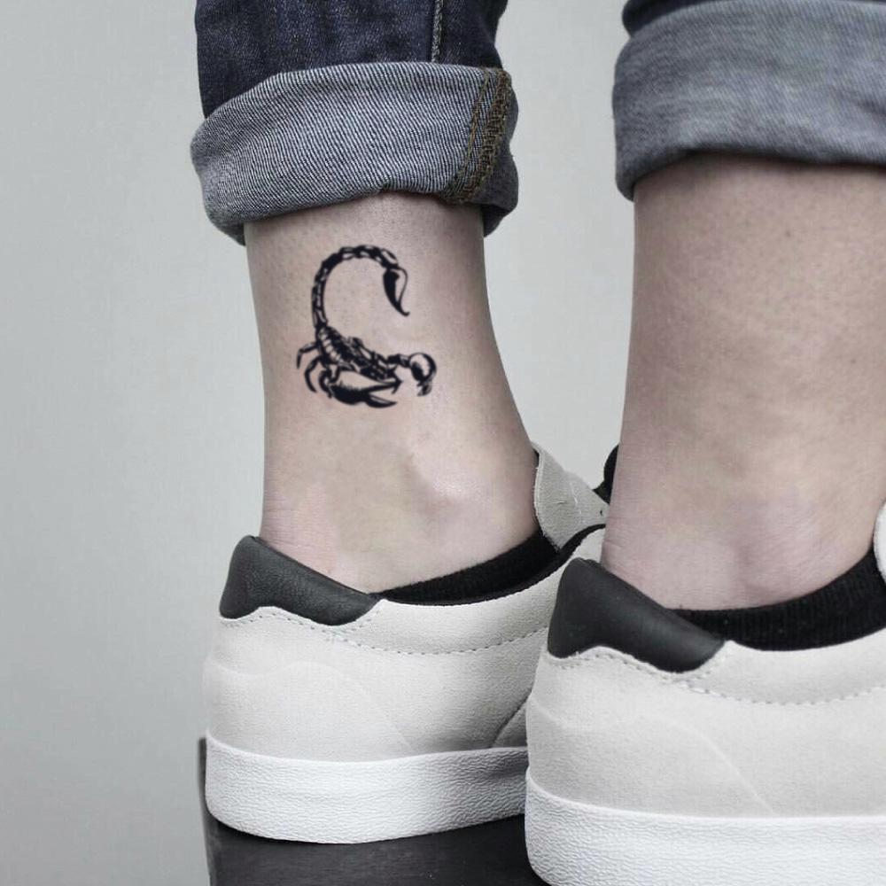 fake small scorpio escorpion zodiac sign animal temporary tattoo sticker design idea on ankle