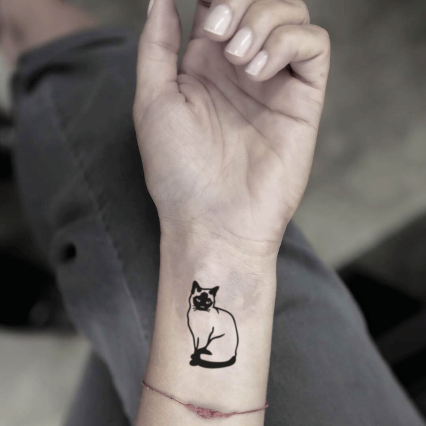 fake small siamese white cat tuxedo pet animal temporary tattoo sticker design idea on wrist