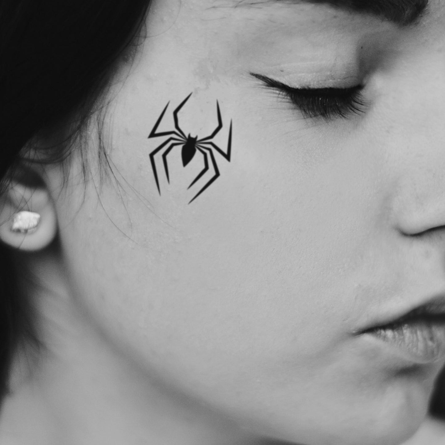 fake small simple spider halloween scary tarantula animal temporary tattoo sticker design idea on face
