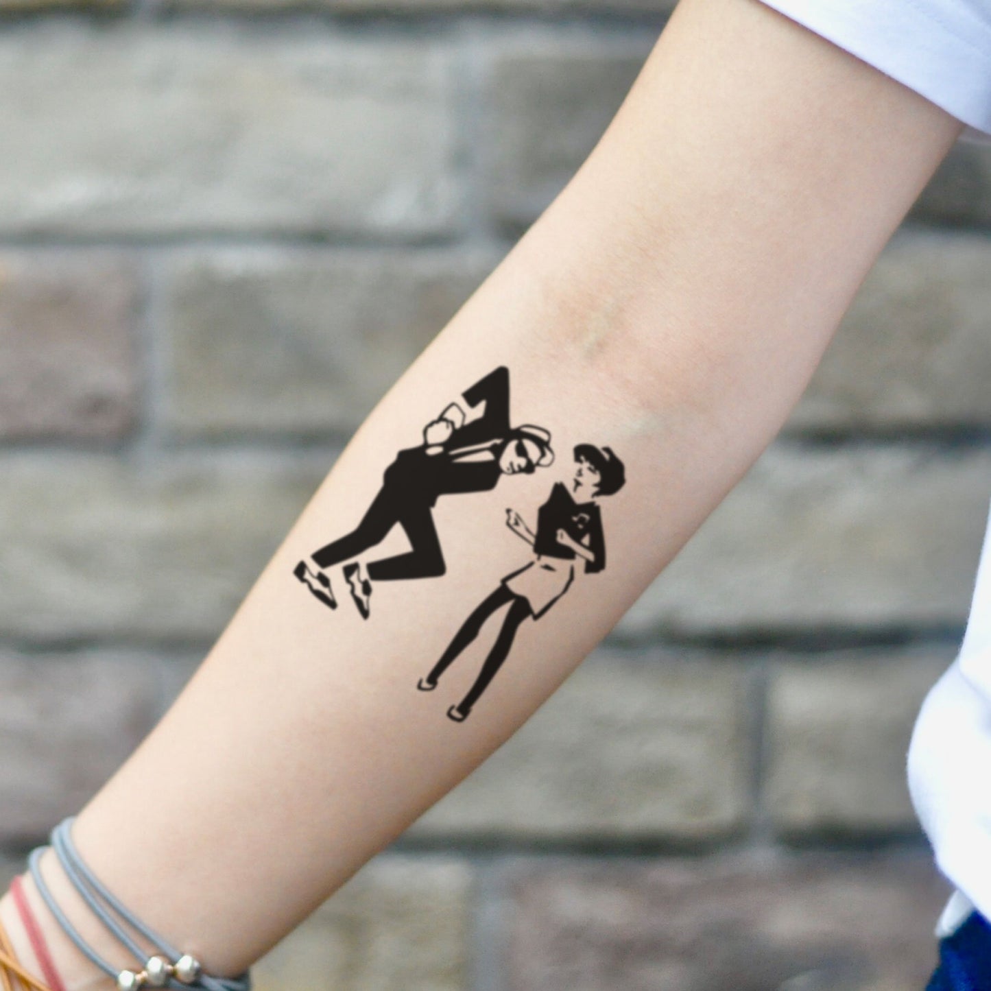 fake small ska rude boy two tone illustrative temporary tattoo sticker design idea on inner arm