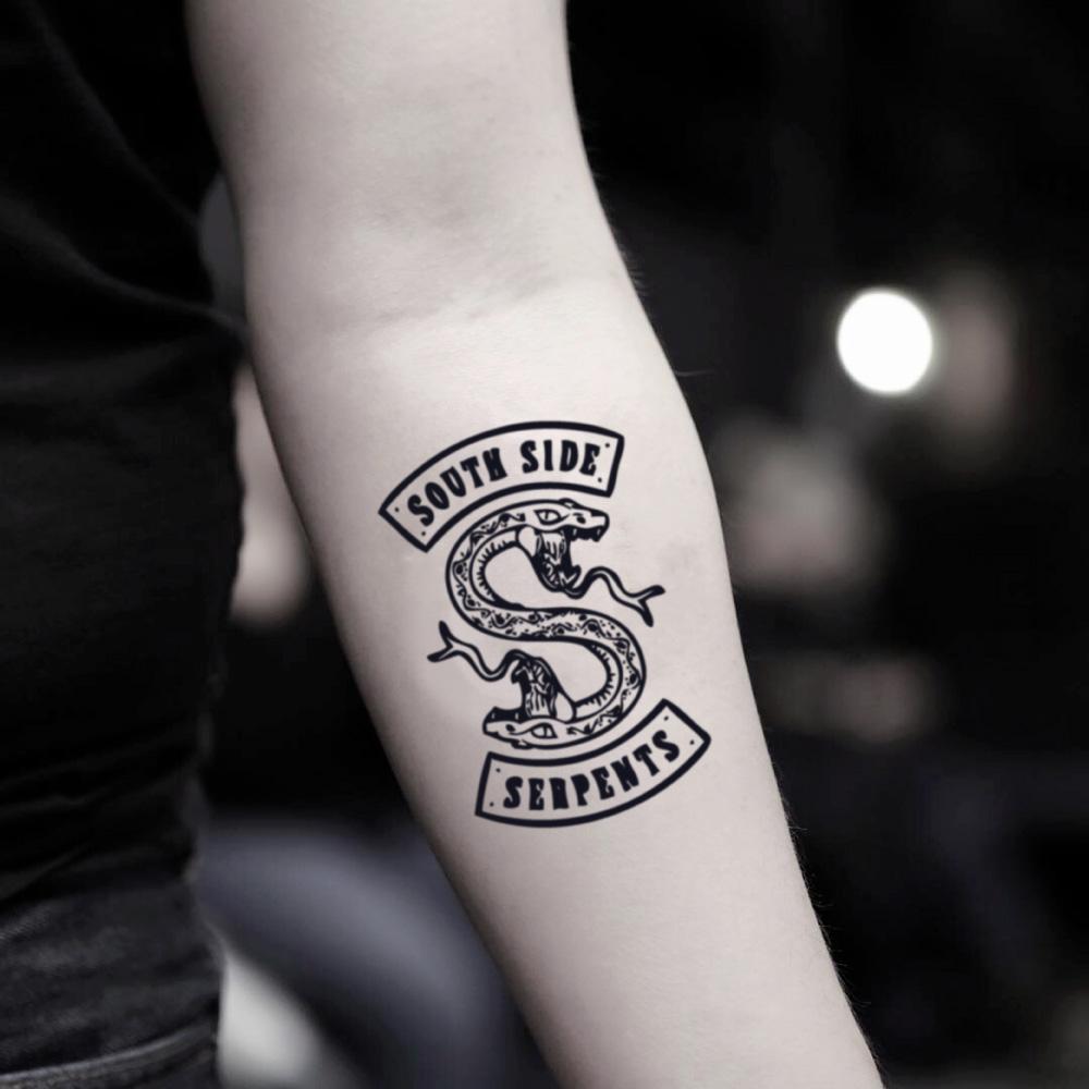 fake small southside serpent riverdale jughead illustrative temporary tattoo sticker design idea on inner arm