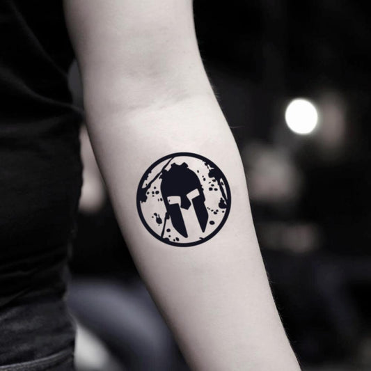 fake small spartan race trifecta illustrative temporary tattoo sticker design idea on inner arm