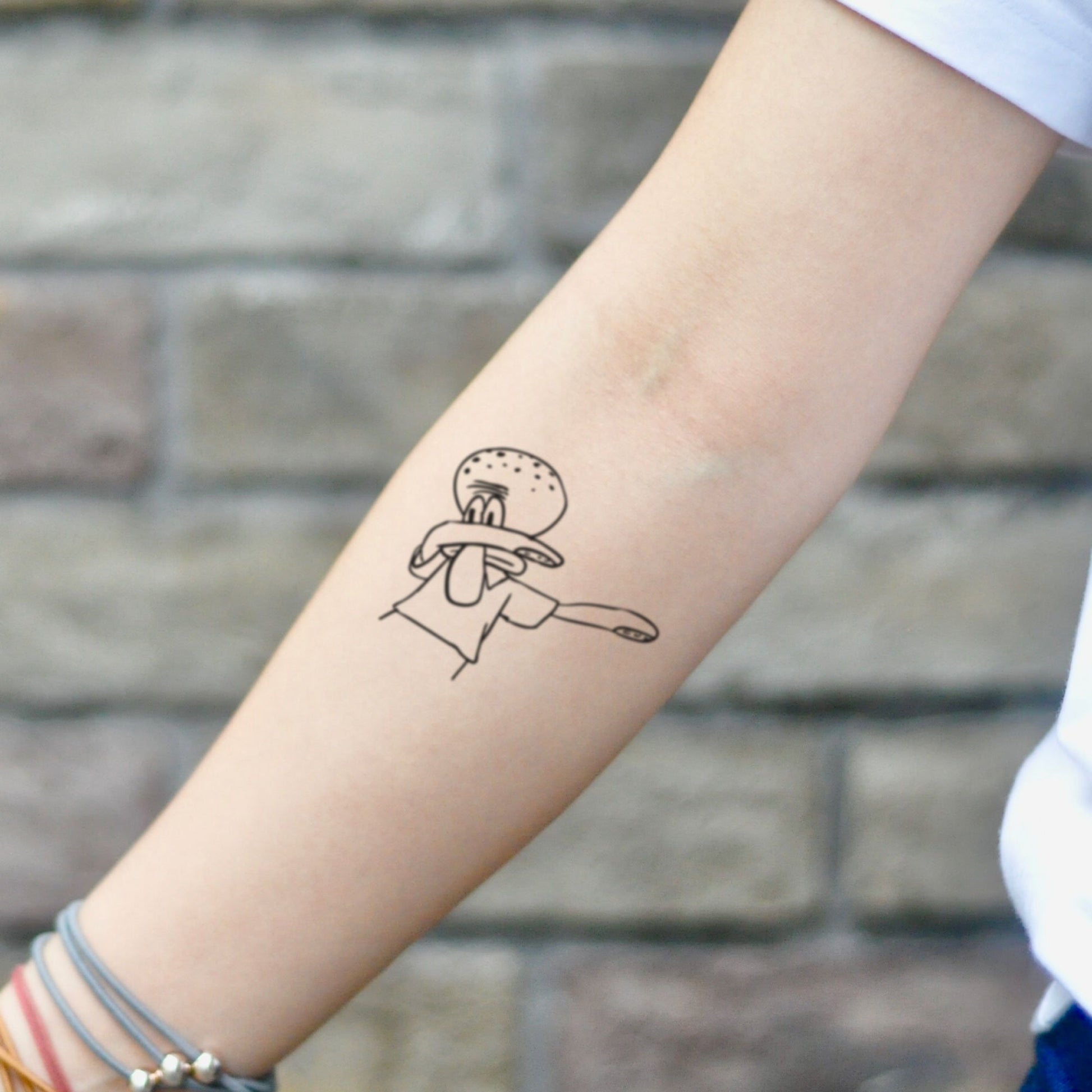 fake small squidward dab handsome painting cartoon temporary tattoo sticker design idea on inner arm