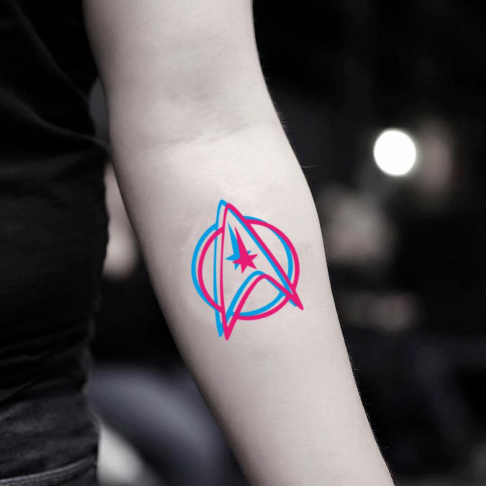 fake small star trek anaglyph illusion color temporary tattoo sticker design idea on inner arm