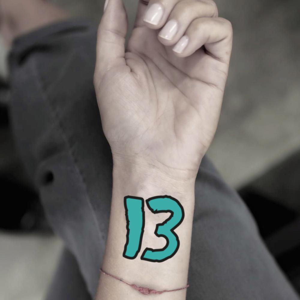 fake small taylor swift lucky number 13 word female celebrity lettering color temporary tattoo sticker design idea on wrist
