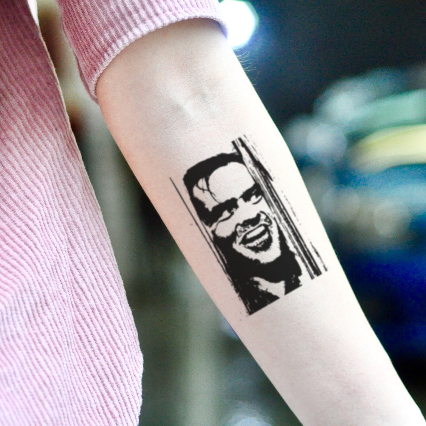 fake small the shining portrait temporary tattoo sticker design idea on inner arm