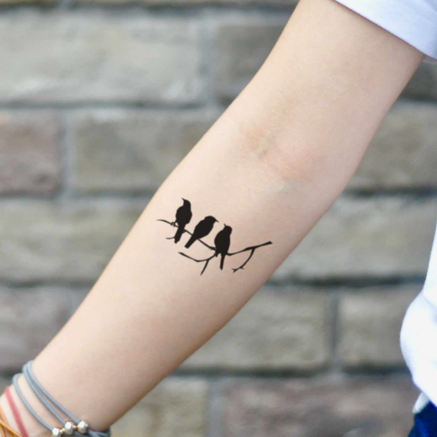 fake small three little birds animal temporary tattoo sticker design idea on inner arm