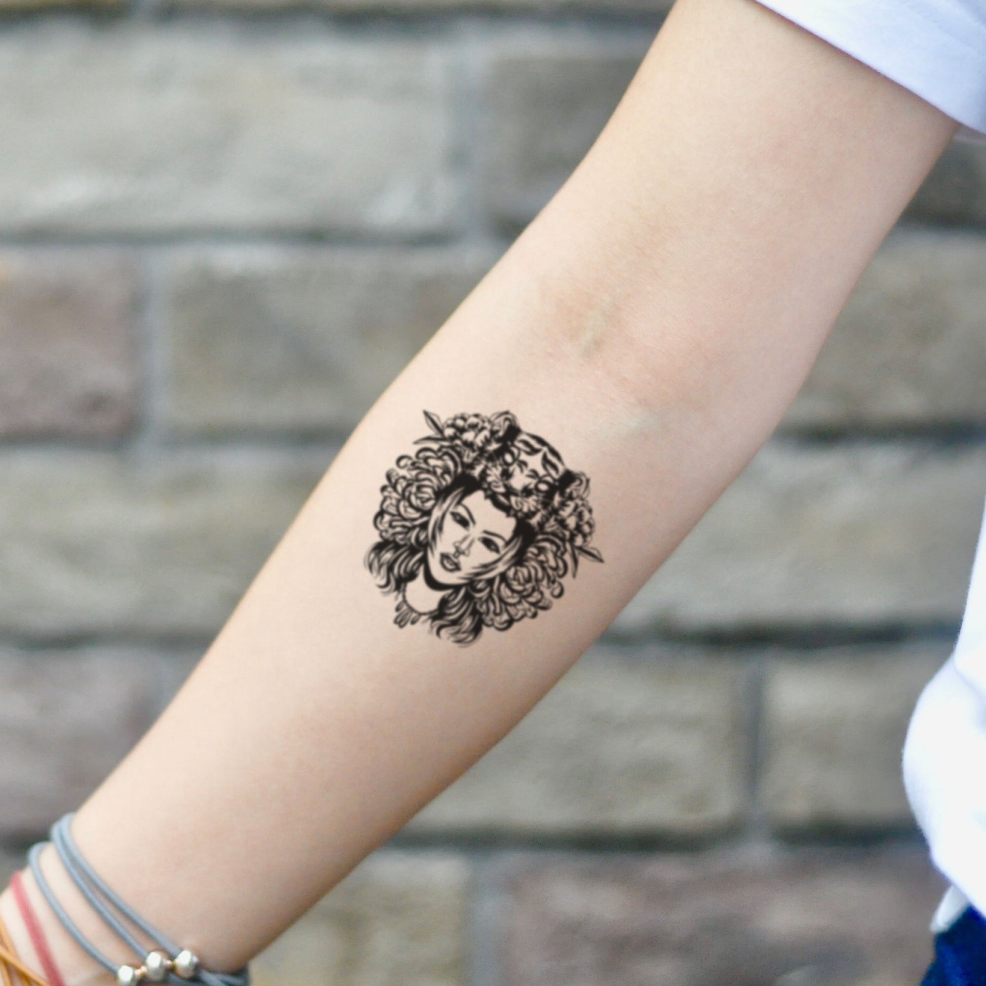 fake small tiger girl illustrative temporary tattoo sticker design idea on inner arm