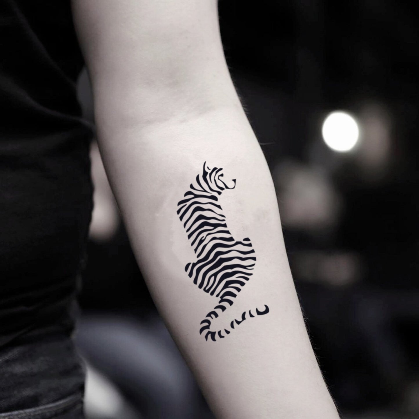 fake small tiger stripe animal temporary tattoo sticker design idea on inner arm