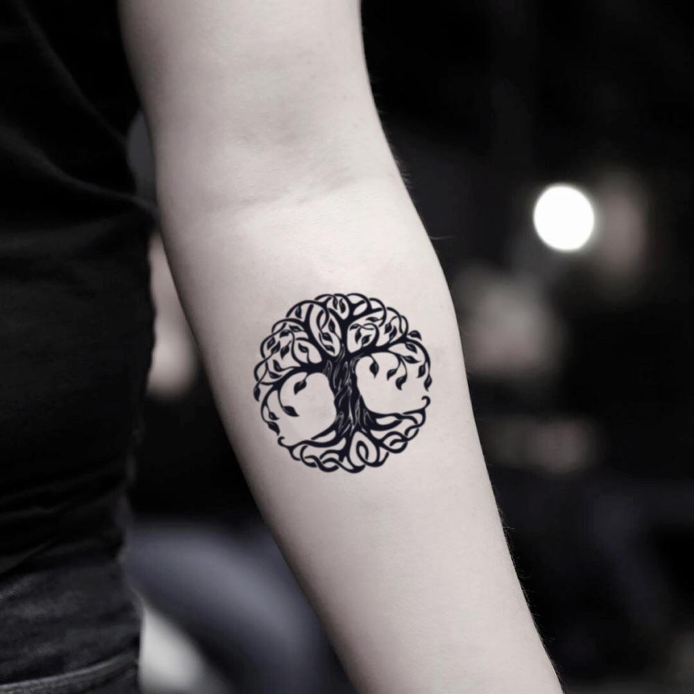 fake small bodhi rowan tree of life meaning mother earth nature temporary tattoo sticker design idea on inner arm
