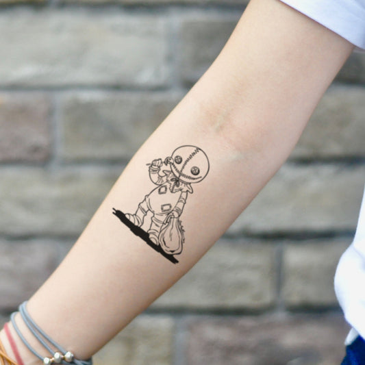 fake small trick r treat sam lollipop halloween pumpkin cartoon temporary tattoo sticker design idea on inner arm