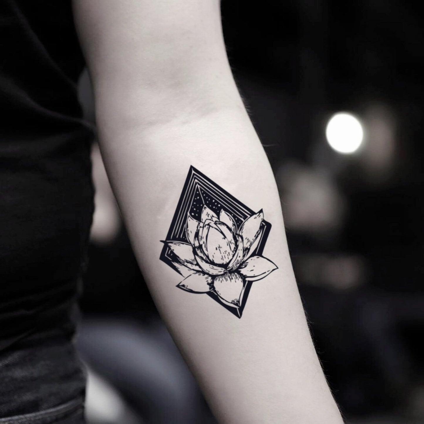 fake small tropical flower temporary tattoo sticker design idea on inner arm