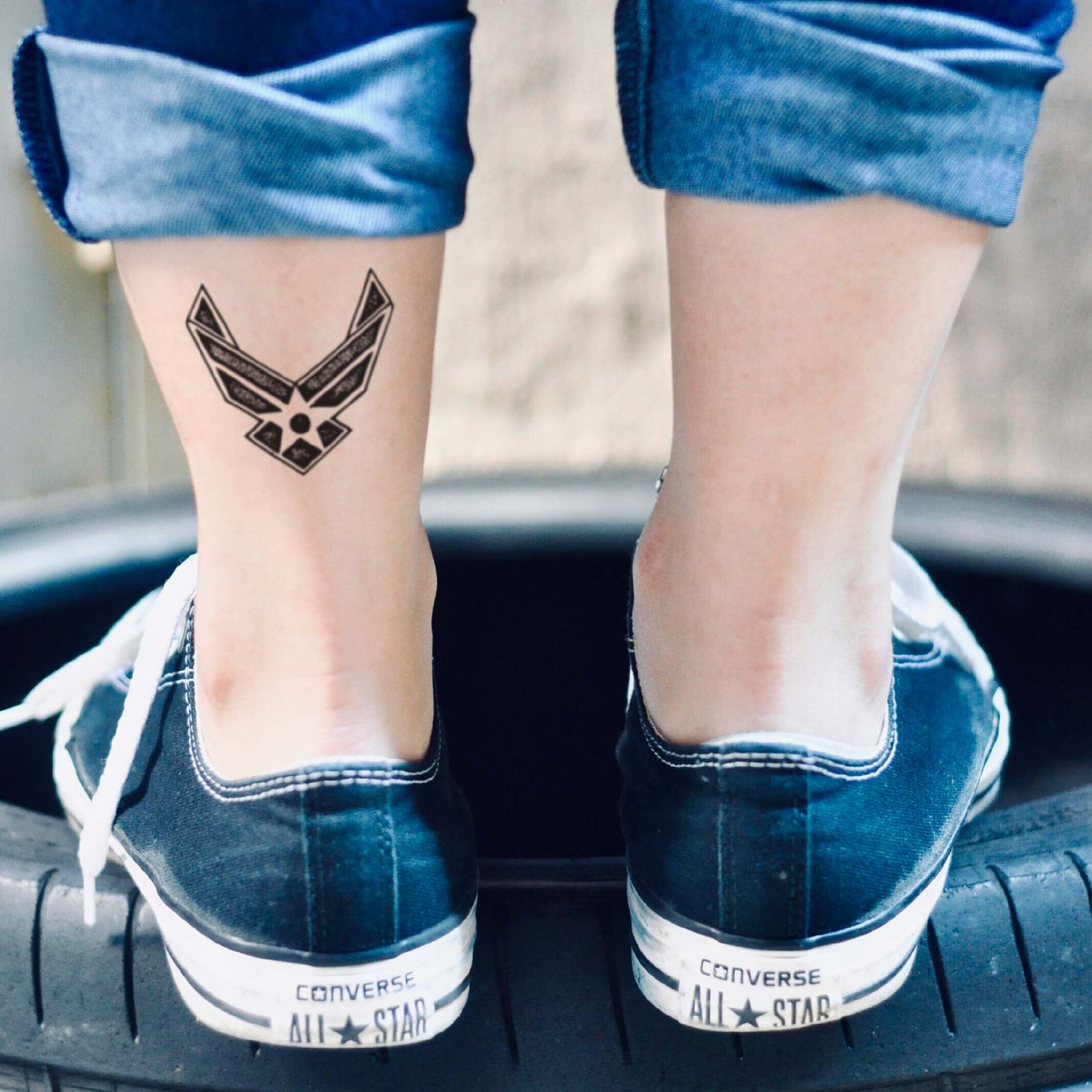 fake small us air force airforce usaf logo temporary tattoo sticker design idea on leg ankle