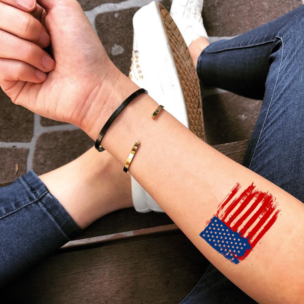 fake small us united states of america merica flag color temporary tattoo sticker design idea on inner arm