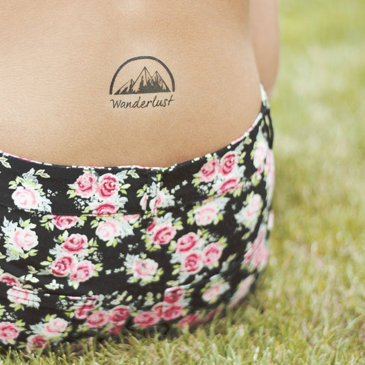 fake small wanderlust grand teton canyon mountain nature temporary tattoo sticker design idea on back