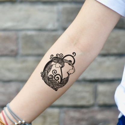 fake small water bearer aquarius zodiac horoscope woman lady god mermaid illustrative temporary tattoo sticker design idea on inner arm