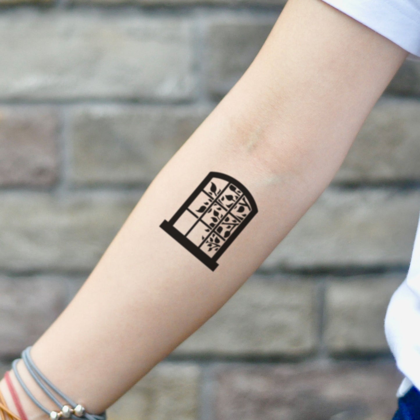 fake small window simple minimalist temporary tattoo sticker design idea on inner arm