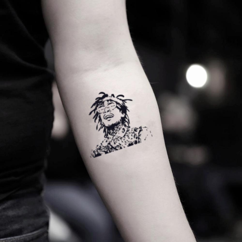 fake small wiz khalifa portrait temporary tattoo sticker design idea on inner arm