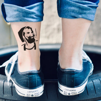 fake small zig zag man art symbol minimalist temporary tattoo sticker design idea on ankle
