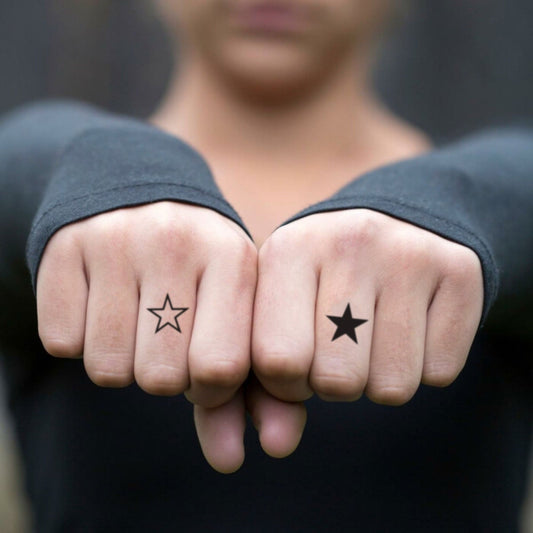 fake tiny simple stars gang minimalist temporary tattoo sticker design idea on finger