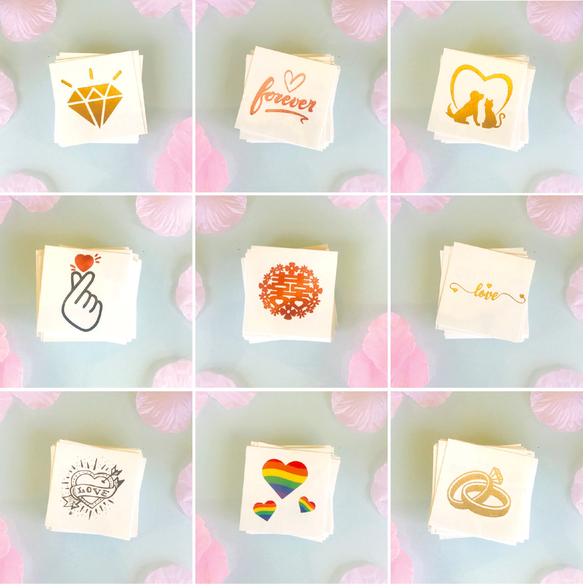 OhMyTat - Wedding Metallic Rose Gold Silver Color Flash Temporary Tattoo Sticker Booth Corner Package