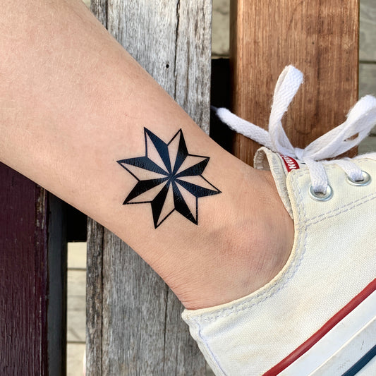 fake small yuri boyka octagon star geometric temporary tattoo sticker design idea on leg ankle
