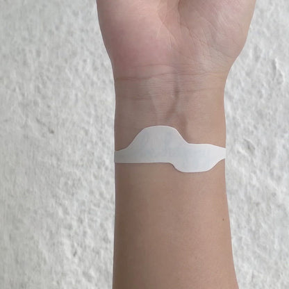fake small be happy lettering temporary tattoo sticker design idea on wrist