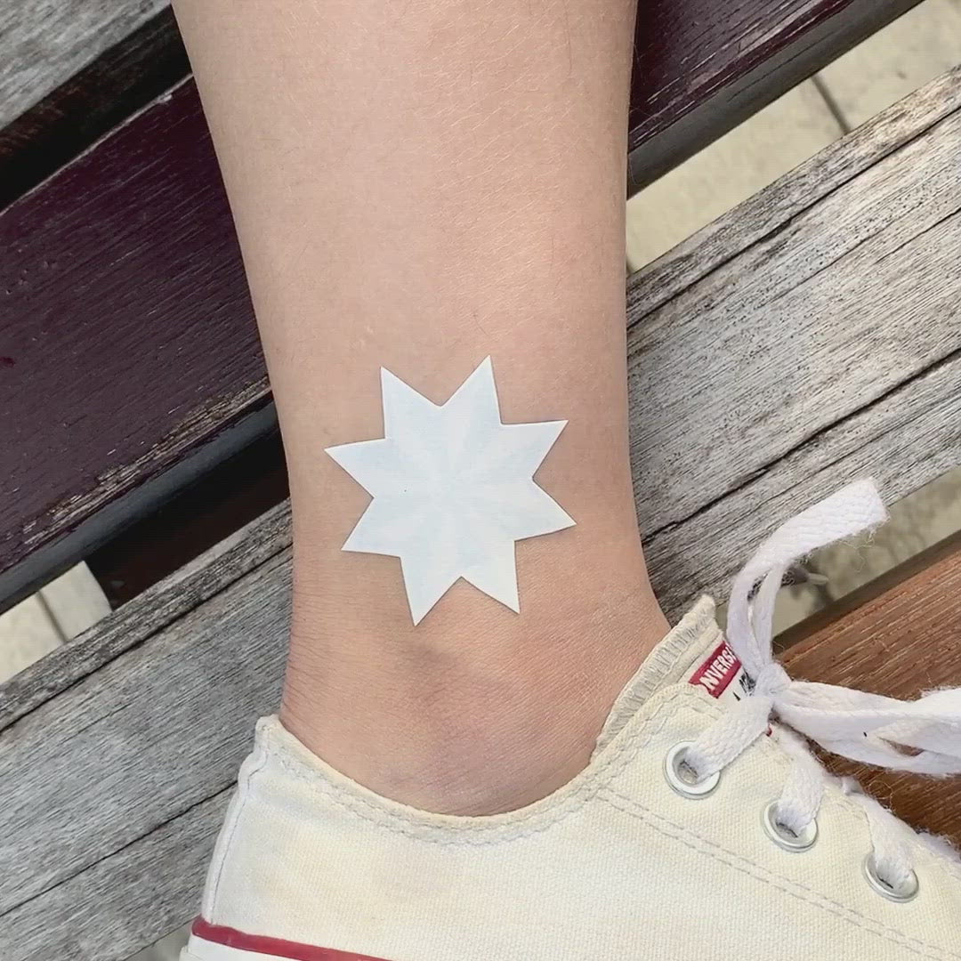 fake small yuri boyka octagon star geometric temporary tattoo sticker design idea on leg ankle